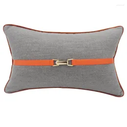 Pillow MOQ 6pcs 50X30CM Modern Metal Buckle Grey Waist Cover Decorative Rectangle Pillowcase