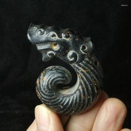 Decorative Figurines YIZHU CULTUER ART Chinese Hongshan Culture Magnet Meteorite Jade Carved Dragon Loong Statue Old Pendant Gift Collection