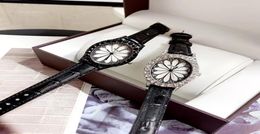 Fashion Brand Watches Women Girl Flower Crystal Oval Style Dial Leather Strap Beautiful Wrist Watch CHO039026321