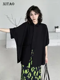 Women's Blouses XITAO Lace-up Slit Shirt Solid Colour Loose Fashion Half Bat Wing Sleeve Top 2024 Summer Simplicity Casual Women DMJ4065