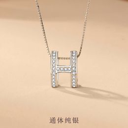 S Sterling Sier Letter H Necklace with Diamond Inlay for Women, Simple Luxurious Collarbone Chain, Versatile and Non Fading Neck Chain