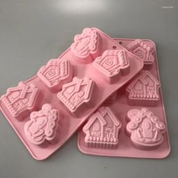 Baking Moulds 3D Food Grade Christmas Silicone Cake Mould House Gingerbread Moulds Household Mousse Accesorios