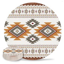 Table Mats Tribal Totem Boho Coasters Ceramic Set Round Absorbent Drink Coffee Tea Cup Placemats Mat