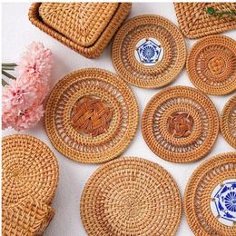 Table Mats Rattan Woven Tea Set Accessories Heat Insulation Pad Bowl Mat