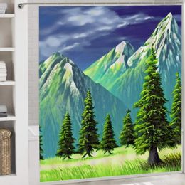 Shower Curtains Nature Landscape Curtain With Hooks Mountain Forest Graphic Bathroom Decor 72 X Inch Heavy Duty For