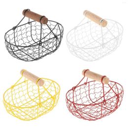 Kitchen Storage Iron Mesh Fruit Basket Dining Table Decorative Po Props With Wooden Handle Bread For Bathroom Picnic Restaurant