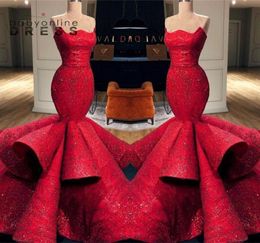 Majoring Beadings Red Sequined Prom Dresses Sexy Mermaid Sweetheart Appliques Sequins Ruched Long Party Occasion Gowns Evening Dre9176451