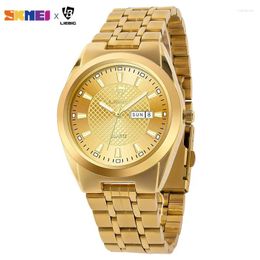 Wristwatches Fashion Men's Wristwatch Quartz Movement Stainless Steel Strap Time Date Casual Gold Watch For Women Clock Relogio Masculino