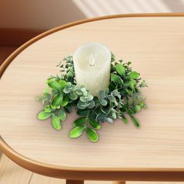 Decorative Flowers Candle Ring Decoration Round 9.8" Artificial Eucalyptus Leaves Wreath For Festival Tabletop Front Door Dining Chairs