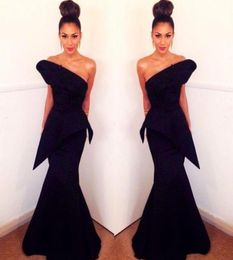 Sexy One Shoulder Black Evening Dresses Backless Satin Mermaid Prom Dress Formal Party Gowns Plus Size Special Occasion Women Wear3587073