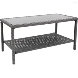 Camp Furniture Grey All Weather Wicker With Glass Top Camping Table Small Outdoor Coffee Side End For Outside Patio Storage