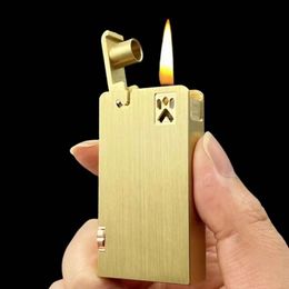 Retro Pure Copper One Click Ejection Windproof Kerosene Lighter Dual Oil Storage Side Purple Copper Firestone Storage Collection