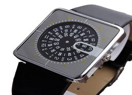 Wristwatches Unique Men Watch Square Dial Turntable Numeral Creative Fashion Quartz Wristwatch For Women Clock Relogio Masculino F1621599