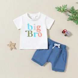 Clothing Sets Baby Boys Summer Shorts White Short Sleeve Letter Print Tops And Solid Colour Drawstring