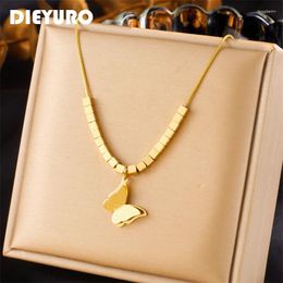 Pendant Necklaces DIEYURO 316L Stainless Steel Gold Colour Butterfly Necklace For Women Fashion Lady Gift Neck Chain Jewellery Collier Femme