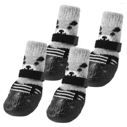 Dog Apparel POPETPOP 4pcs Pet Puppy Cat Non-Slip Cotton Socks With Cartoon Prints Size M (Black)