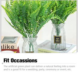 Decorative Flowers 12Pcs Artificial 7 Fork Fern Green Plants Fake Leaves Garden Party