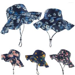 Wide Brim Hats Foldable Spring Summer Anti-UV With Windproof Rope Bucket Hat Fisherman Cap Sun Beach