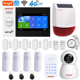 Kits Tuya Smart Alarm System Security Home WIFI 4G GSM Touch Screen Panel Hub Wireless Kit with Camera Solar Siren Motion Door Sensor