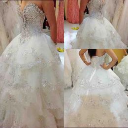 Dresses sweetheart heavy beading wedding dresses lace up back tulle tiered A line bridal gowns floor length garden wedding vestidos custom