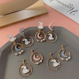 Dangle Earrings Wholesale Moon Stars Pearl Cute Asymmetry Catoon Sweet Anime Earring For Girls Women Korean Gift Jewelry