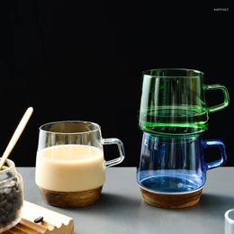 Wine Glasses Coloured Glass Cup High Borosilicate Wooden Coffee Tea Milk Juice Drinking