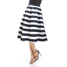 Explosion Womens Black and White Horizontal Striped Print Long Skirt Large Swing a Line Plus Size Dress