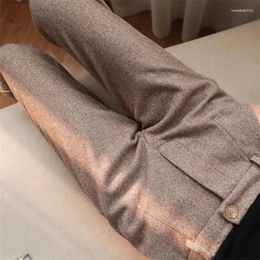 Women's Pants Woolen Harem Pencil 2024 Fall/Winter High Waist Elegant Casual Black Trousers Female