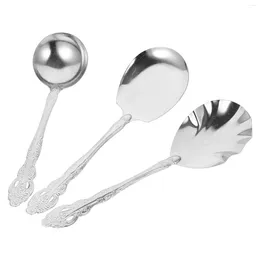 Spoons 3 Pcs Stainless Steel Spoon Dinnerware Serving Large Portion Control Flatware