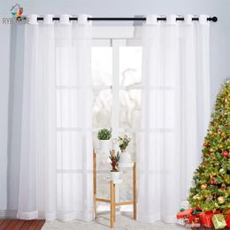 RYB HOME 2Pcs Sheer Curtains for Living Room White Tulle Home Decoration Colourful Solid Voile Panels Windows Decor Bedroom Sheer Curtains 240321