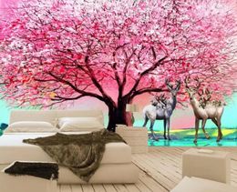 Wallpapers CJSIR Custom Wallpaper European Oil Painting Pink Tree Elk Background Wall Living Room Bedroom TV 3d Decor