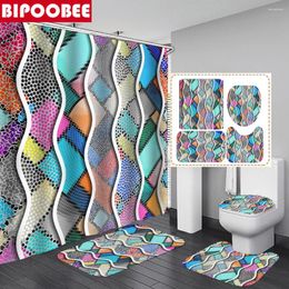 Shower Curtains Bohemian Curtain Colourful Dots Wave Bathroom Bath Mat Toilet Lid Cover And Pedestal Non-Slip Rug Home Decor