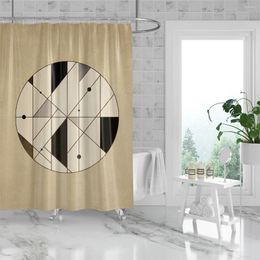 Shower Curtains 180x180cm Bathroom Waterproof Polyester Curtain Mould Resistant Perforated With Hooks Light Brown Multi-color Grid