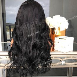 Human Hair 26Inch Lace Front Wig Human Hair Black Big Wave Glueless Heat Resistant Fiber Synthetic Lace Wig Natural Baby Hair Black Women Pre-Pull Hair Products