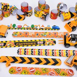 Party Decoration 12Pcs Construction Car Slap Bracelets Gifts Excavator Kids Boys Happy Engineering Vehicle Birthday Favours