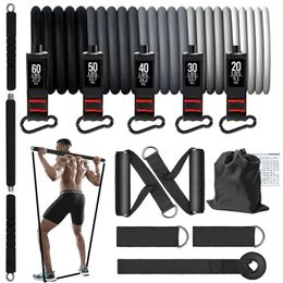 12PCS Pilates Bar Kit with Resistance Bands Set Nonslip Fitness Stick Elastic Workout Exercise 200LBS 150LBS 240402