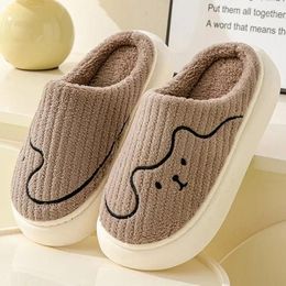 Slippers Couples Winter Platform Slides Men'S Home Soft Thick Sole Women Indoor Bedroom Cute Cartoon Bear Warm Plush Shoes