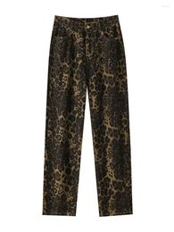 Women's Jeans Baggy Leopard Print Woman Street Wear Y2k Fashion High Waisted Loose Denim Pants Oversized 2000s Hip Hop