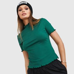 2023 Womens Short sleeved Solid Color High Neck Tshirt with Thread Pit Stripe Elastic Top 240403