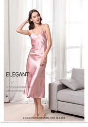 Night dress women sexy S-XL Imitation silk Pyjamas summer suspender dress V-neck sexy womens sleepwear 240403