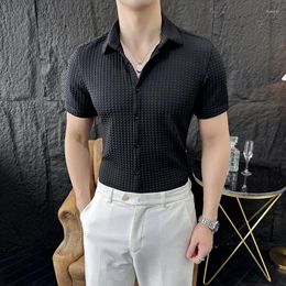Men's Casual Shirts Social Dress High Elastic All Match Short Sleeve Business For Men Big Size Slim Fit Blouse Homme 4XL