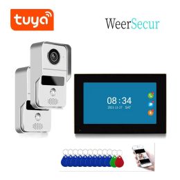 Doorbells Tuya App Remote Unlock Monitor RFID Camera Wired 7 Or 10 Inch Screen 1080P Video Doorbell Door Phone Intercom Free Shipping
