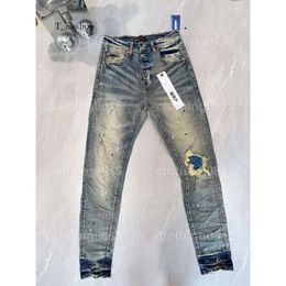 Jeans Purple Designer Pant Stacked Jeans Men Tears European Mens Pants Trousers Biker Embroidery Ripped for Trend677