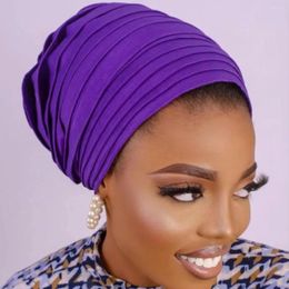 Ethnic Clothing Muslim Women Pleated Hijab Turban Cap African Auto Gele Headtie Aso Oke Nigeria Headscarf Bonnet Beanies Hat Headwear