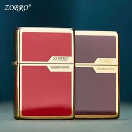 ZORRO Kerosene Lighter Original Copper Plate Gold Wire Drawing Retro Grinding Wheel Ignition Windproof Lighters Men's Gift