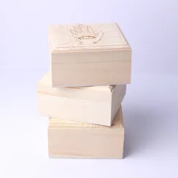 Decorative Figurines Witchcraft Magic Symbol Square Wooden Storage Gift Box Solid Wood Energy Crafts