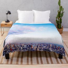 Blankets Tokyo Tower In Beautiful Aerial Scenery City Under Vast Blue Sky Art Po Print Throw Blanket