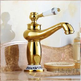 Bathroom Sink Faucets All Copper European Antique Faucet And Cold Table Basin Golden Blue White Porcelain Heightened