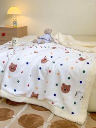 Blankets INS Cartoon Bear Blanket Warm Lamb Velvet Multi Functional Cover Plush Throw Thickened Milk Kids Nap