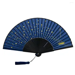 Decorative Figurines Wooden Folding Fan Bamboo Hand Held Fans With Tassel Chinese Style Starry Sky For Dance Po Props